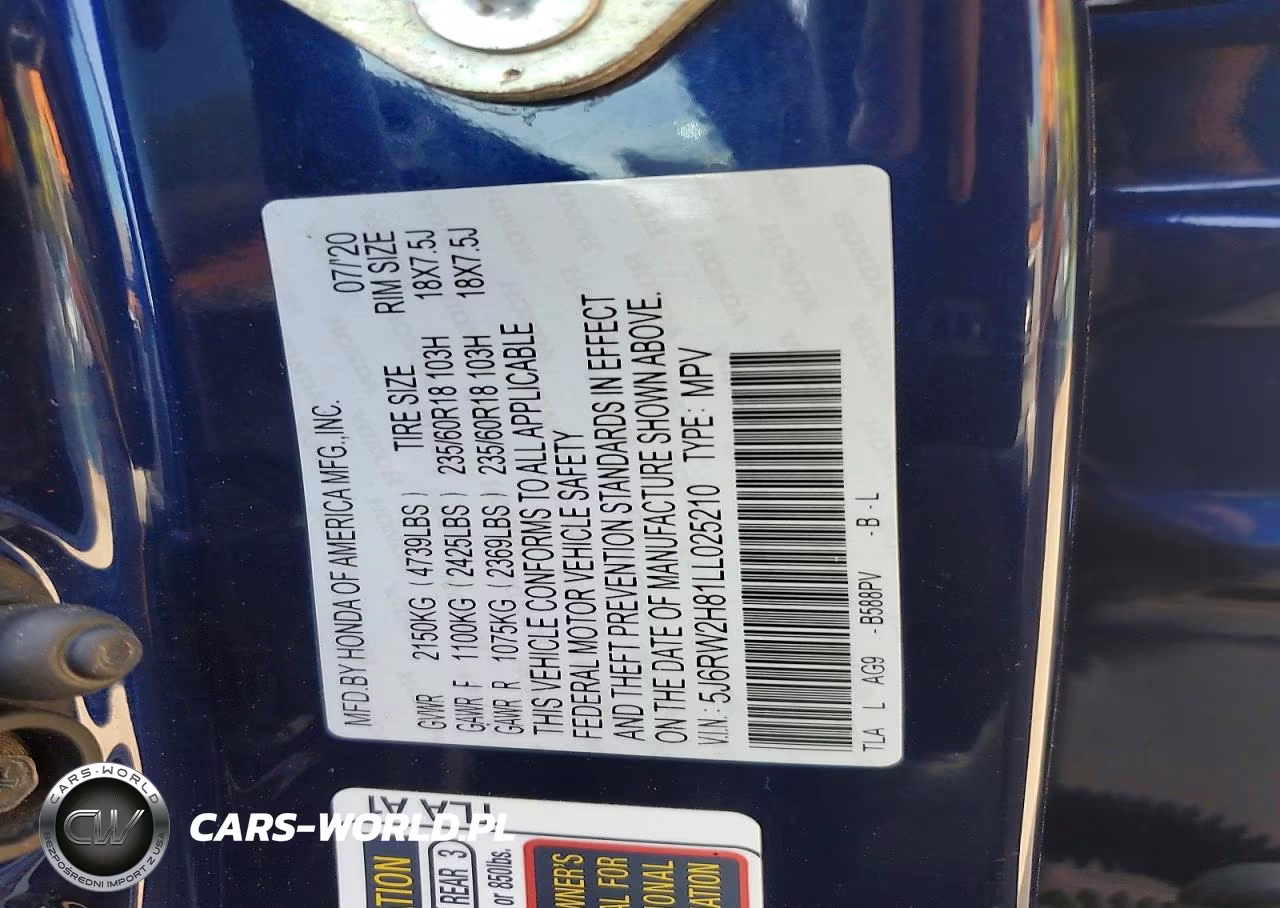 2020 Honda Cr-V Exl VIN:5J6RW2H81LL025210 - 13