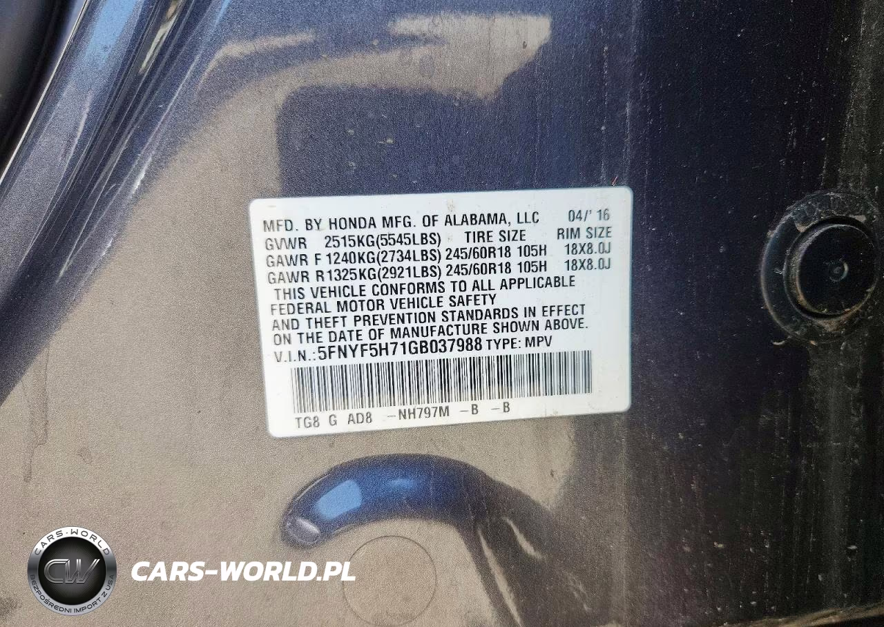 2016 Honda Pilot Exln VIN:5FNYF5H71GB037988 - 13