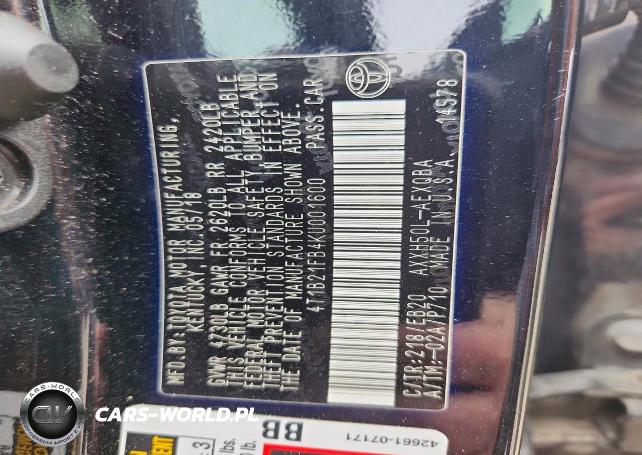 2019 Toyota Avalon Hybrid Xse VIN:4T1B21FB4KU001600 - 12
