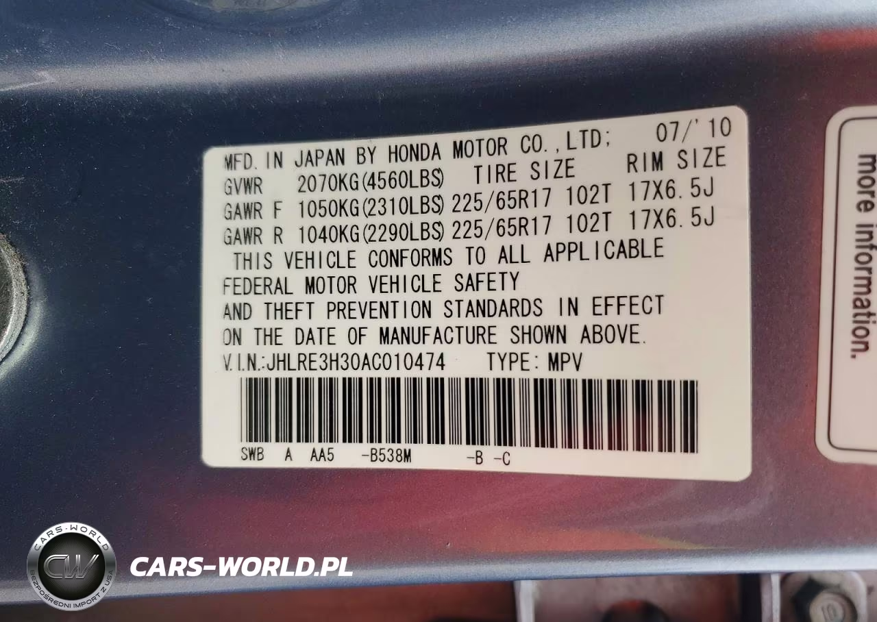 2010 Honda Cr-V Lx VIN:JHLRE3H30AC010474 - 13
