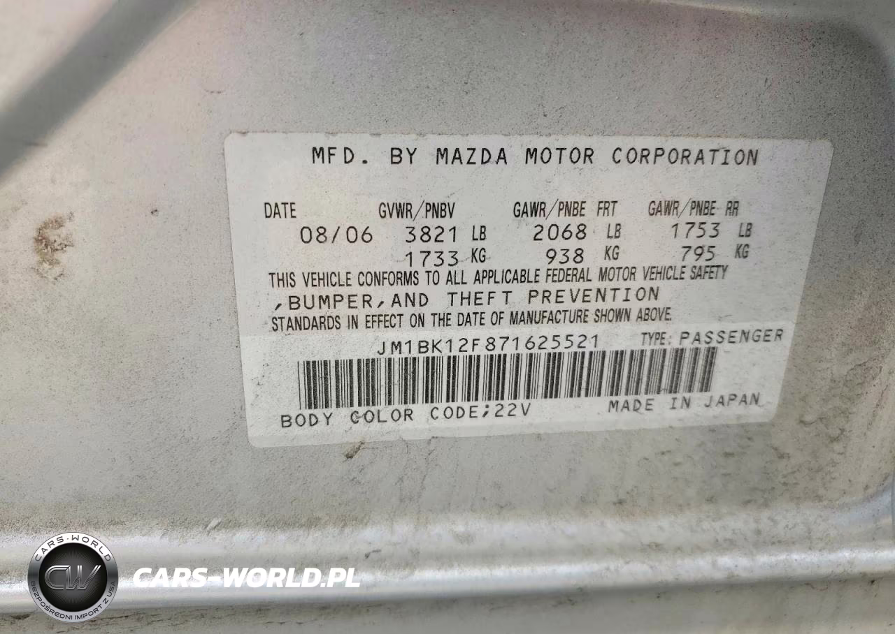 2007 Mazda 3 I VIN:JM1BK12F871625521 - 12