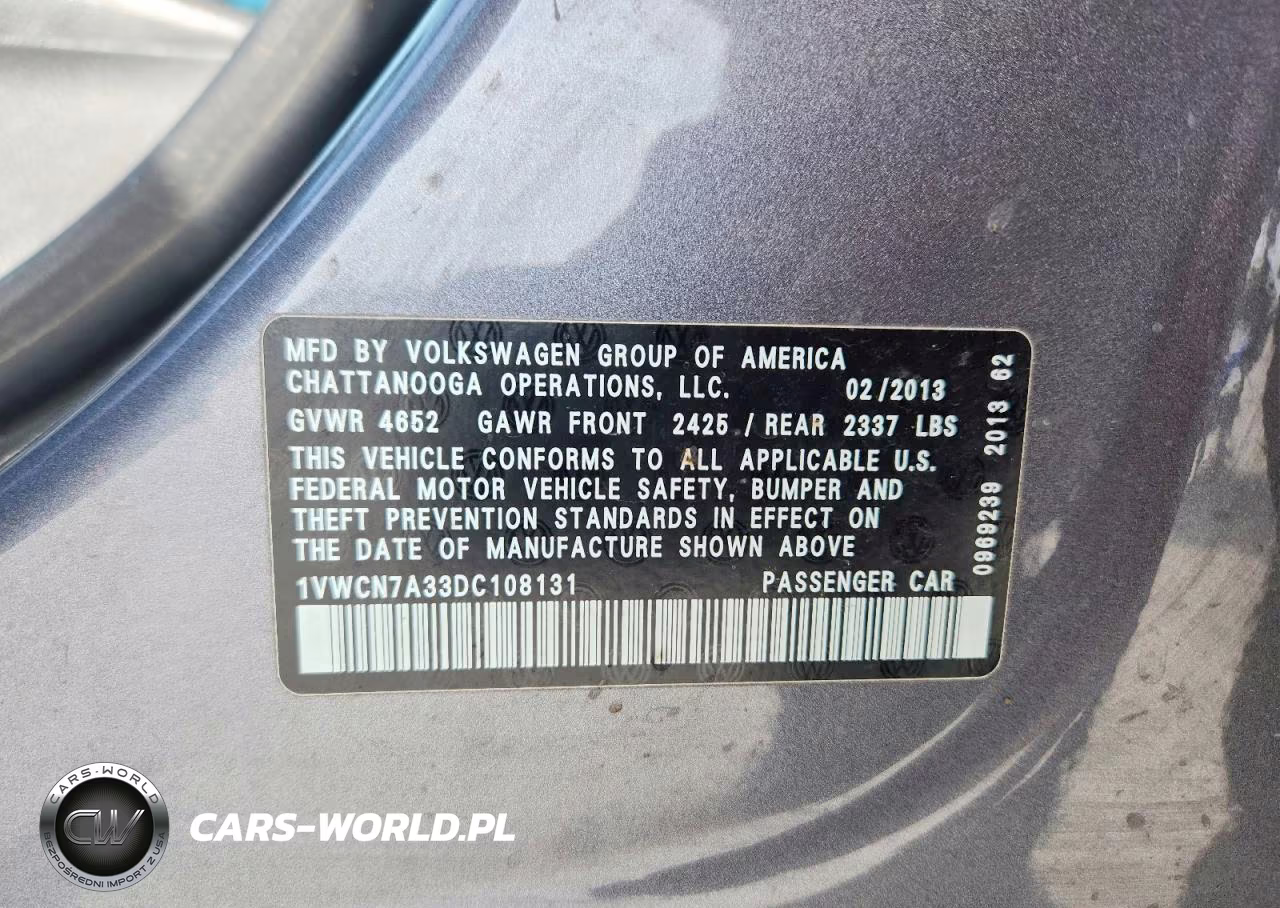 2013 Volkswagen Passat Sel VIN:1VWCN7A33DC108131 - 13