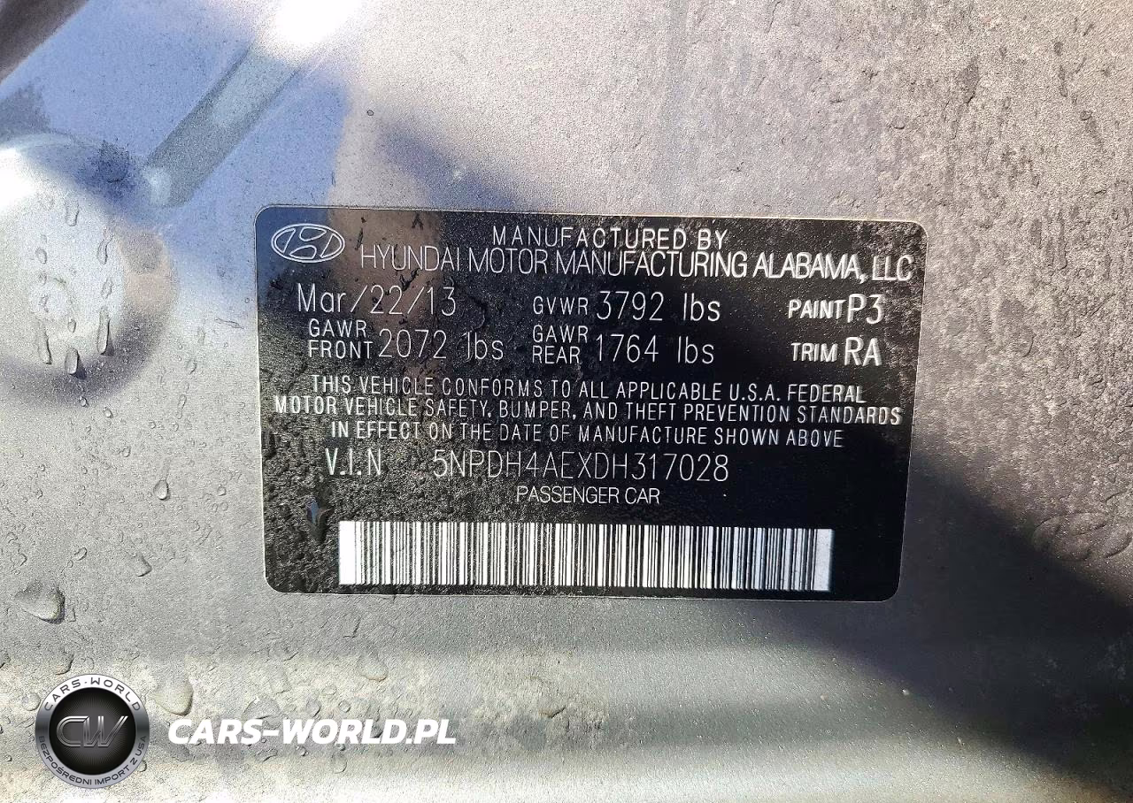 2013 Hyundai Elantra Gls VIN:5NPDH4AEXDH317028 - 12