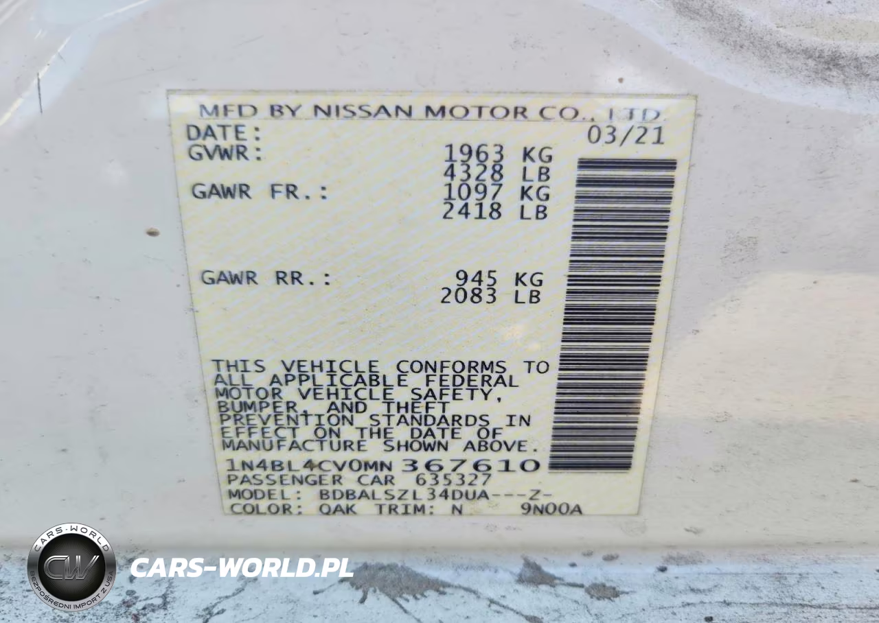 2021 Nissan Altima Sr VIN:1N4BL4CV0MN367610 - 12