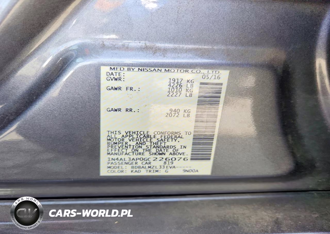 2016 Nissan Altima 2.5 Sv VIN:1N4AL3AP0GC226076 - 12