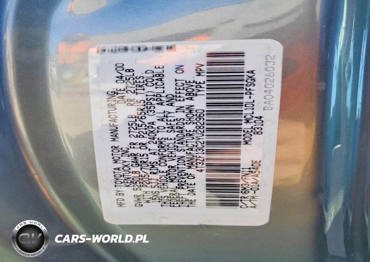 2000 Toyota Sienna Le VIN:4T3ZF13C2YU282960 - 13