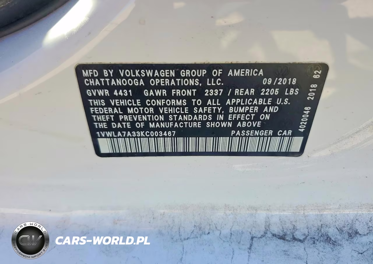 2019 Volkswagen Passat Wolfsburg VIN:1VWLA7A33KC003467 - 12