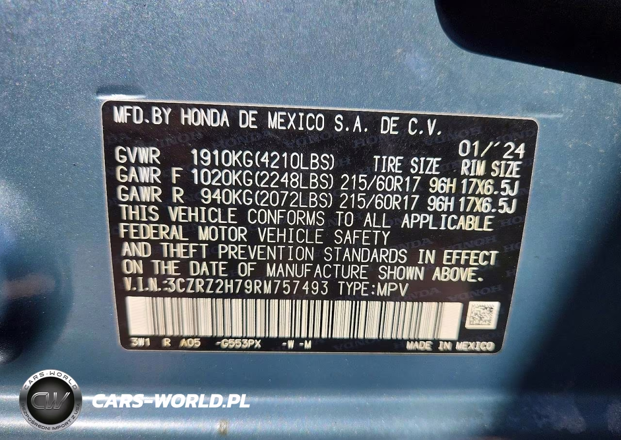 2024 Honda Hr-V Exl VIN:3CZRZ2H79RM757493 - 13