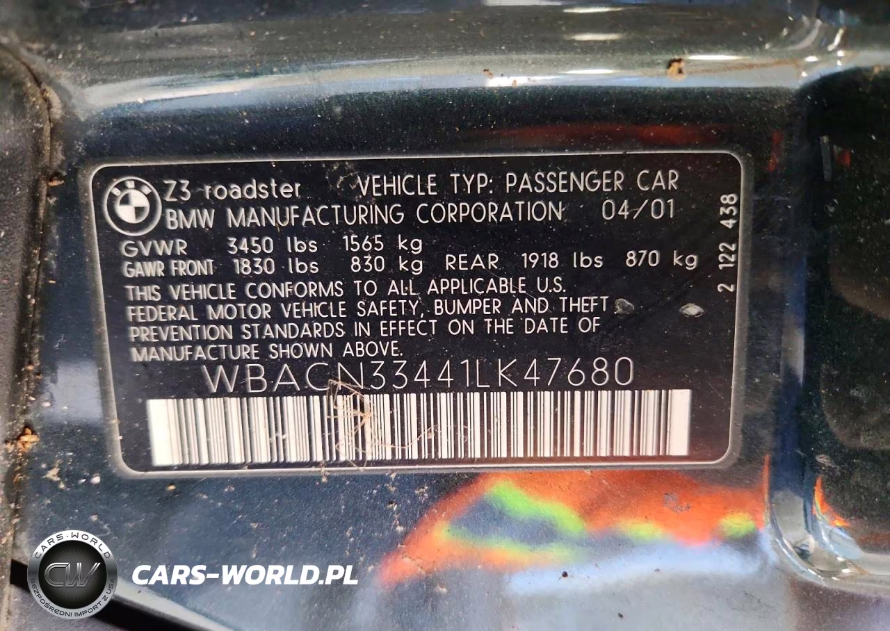2001 BMW Z3 2.5 VIN:WBACN33441LK47680 - 12