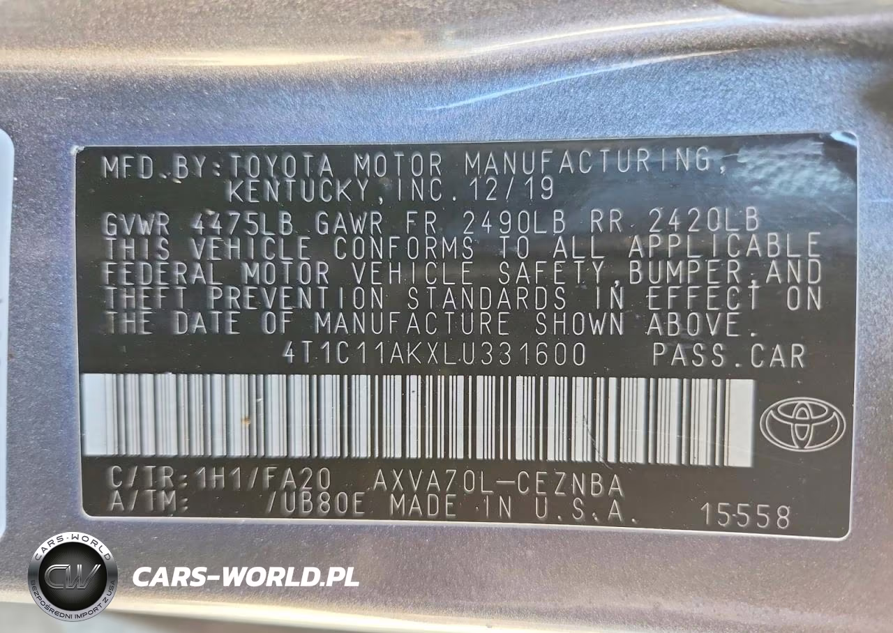 2020 Toyota Camry Le VIN:4T1C11AKXLU331600 - 12