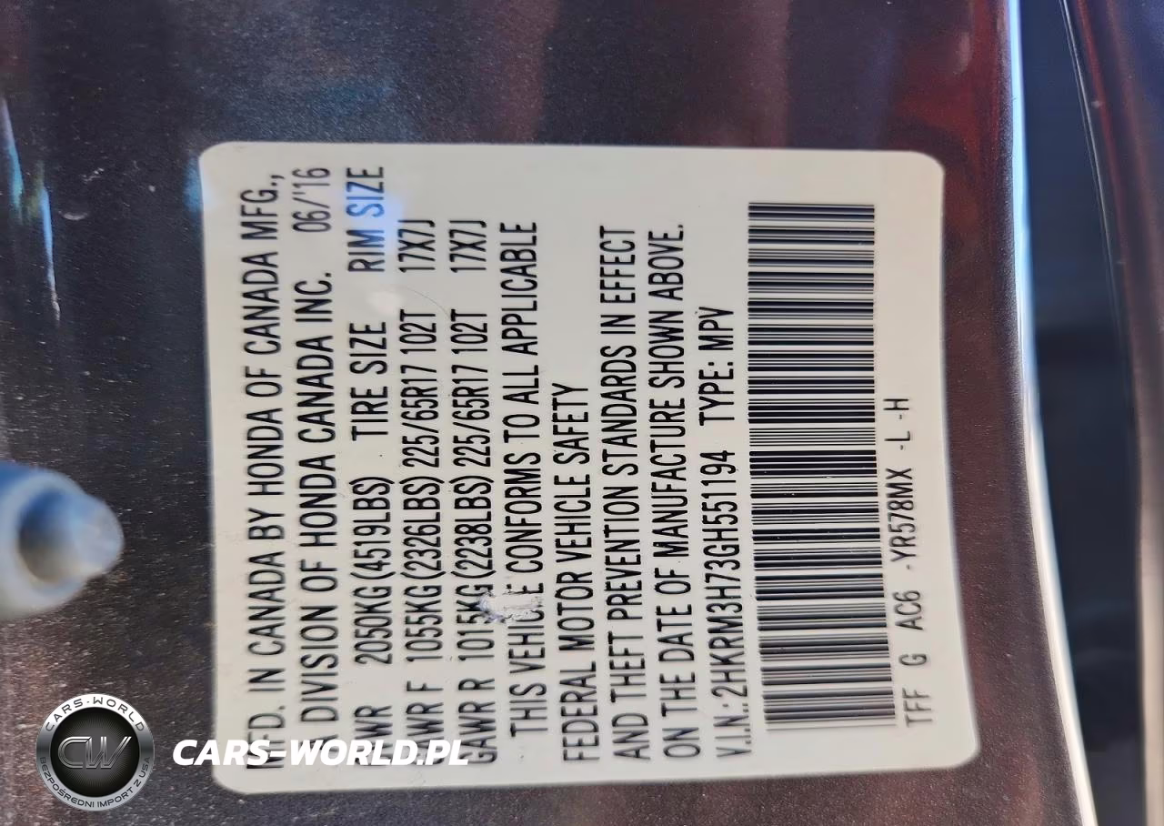 2016 Honda Cr-V Exl VIN:2HKRM3H73GH551194 - 13
