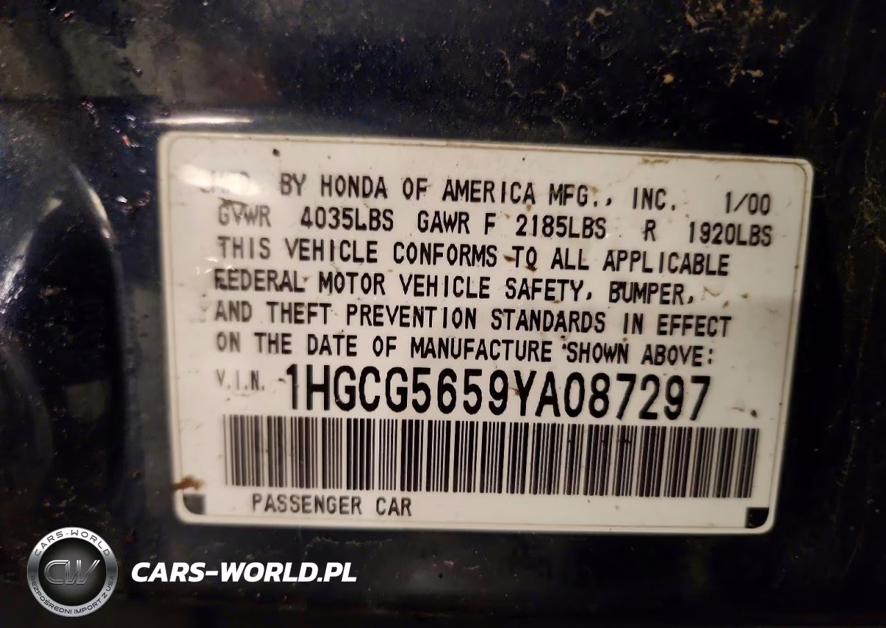 2000 Honda Accord Ex VIN:1HGCG5659YA087297 - 12