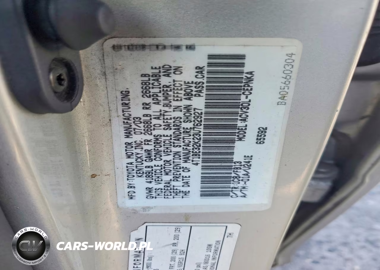 2003 Toyota Camry Le VIN:4T1BE32K23U762927 - 12