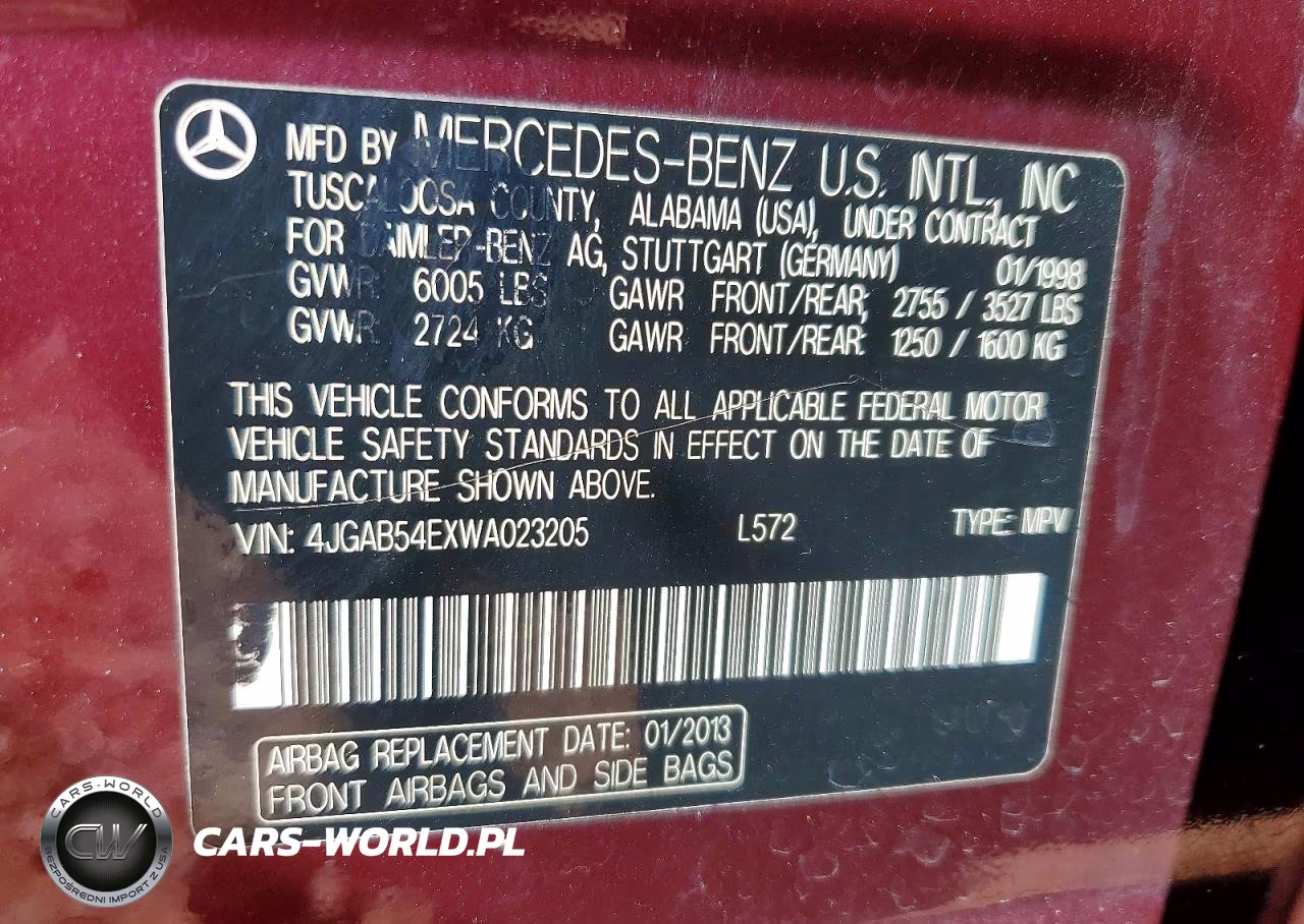 1998 Mercedes-Benz Ml 320 VIN:4JGAB54EXWA023205 - 13