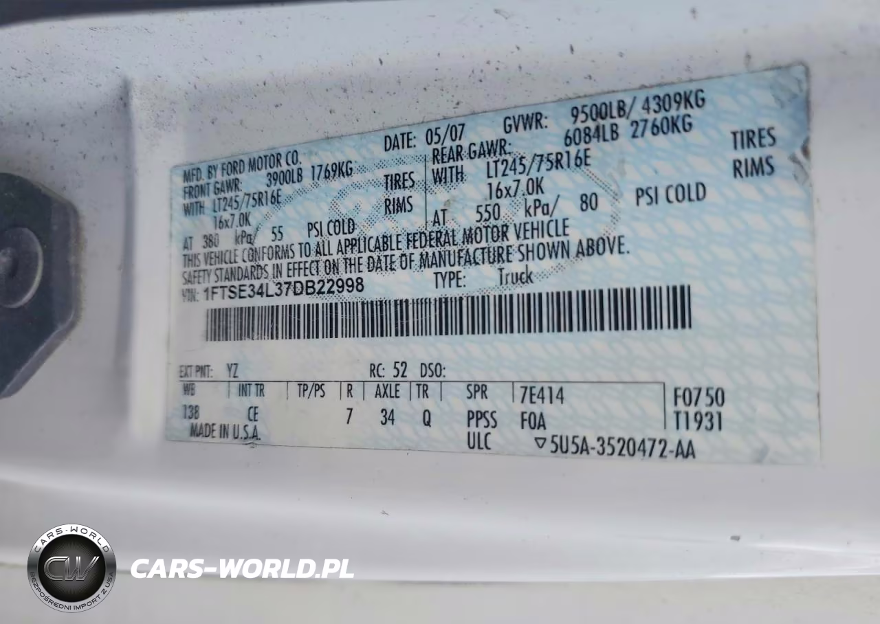 2007 Ford Econoline E350 Super Duty Van VIN:1FTSE34L37DB22998 - 13