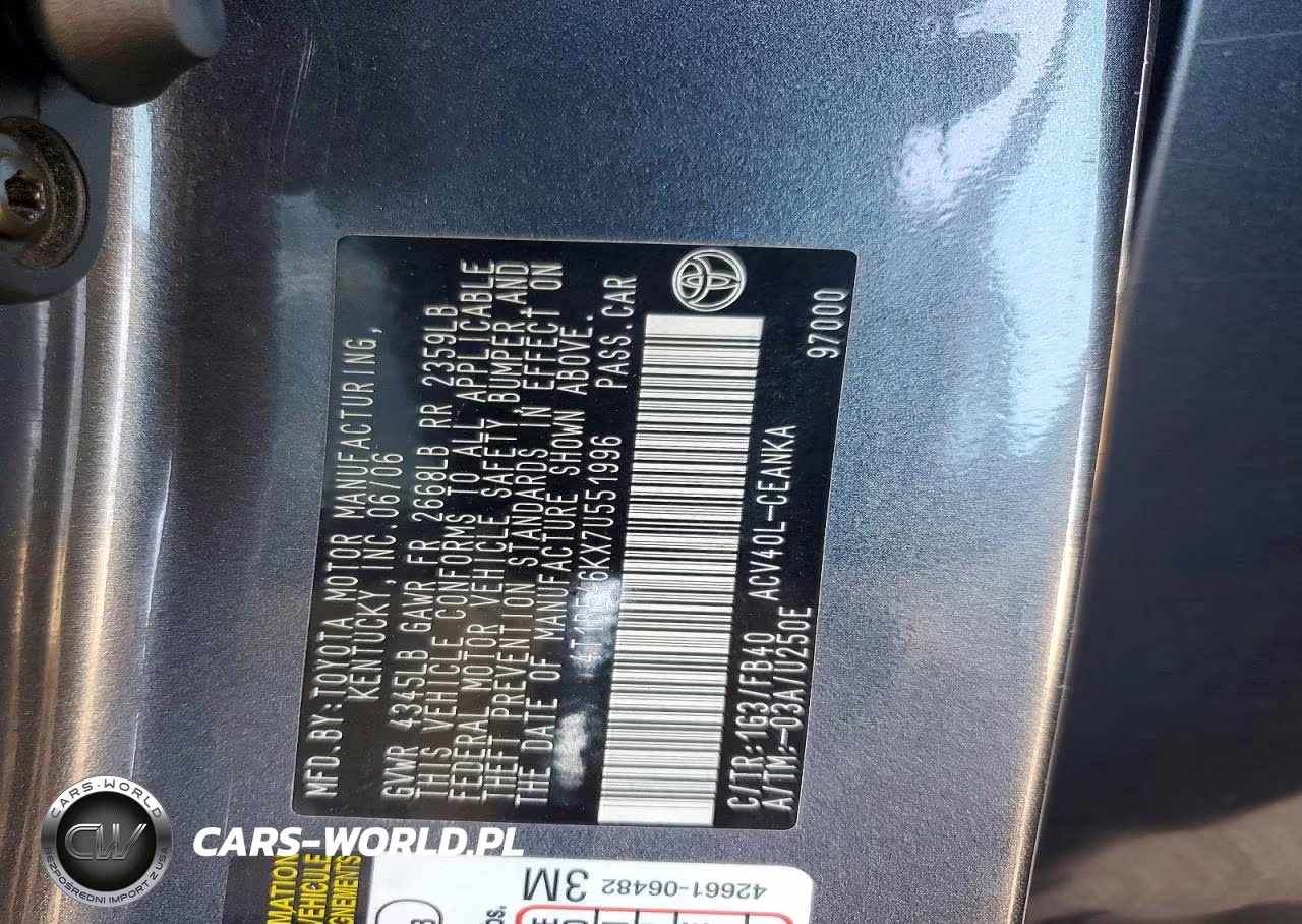 2007 Toyota Camry Le VIN:4T1BE46KX7U551996 - 13