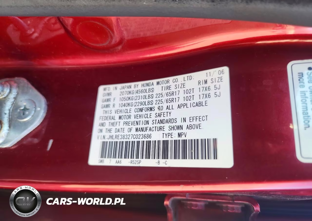2007 Honda Cr-V Lx VIN:JHLRE38327C023686 - 12