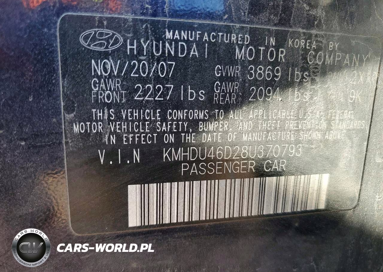 2008 Hyundai Elantra Gls VIN:KMHDU46D28U370793 - 12