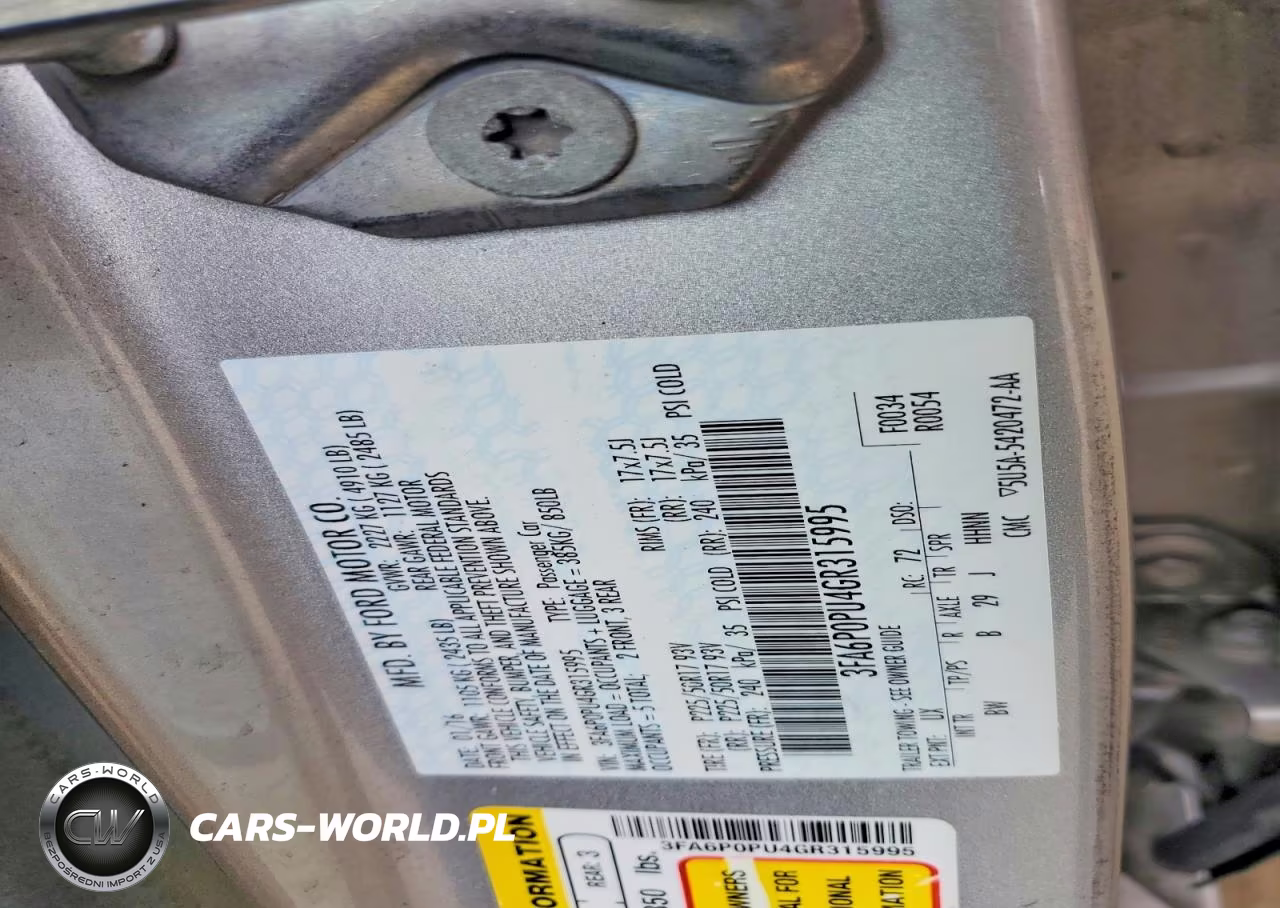 2016 Ford Fusion Se Phev VIN:3FA6P0PU4GR315995 - 12