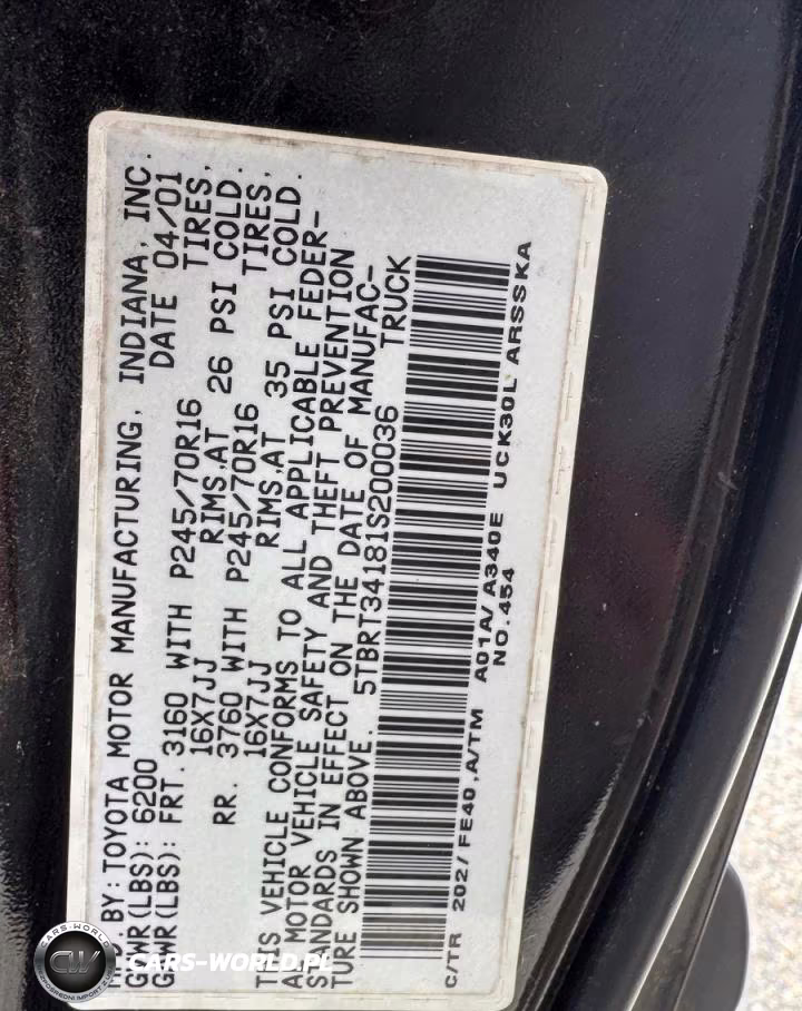 2001 Toyota Tundra Sr5 VIN:5TBRT34181S200036 - 10