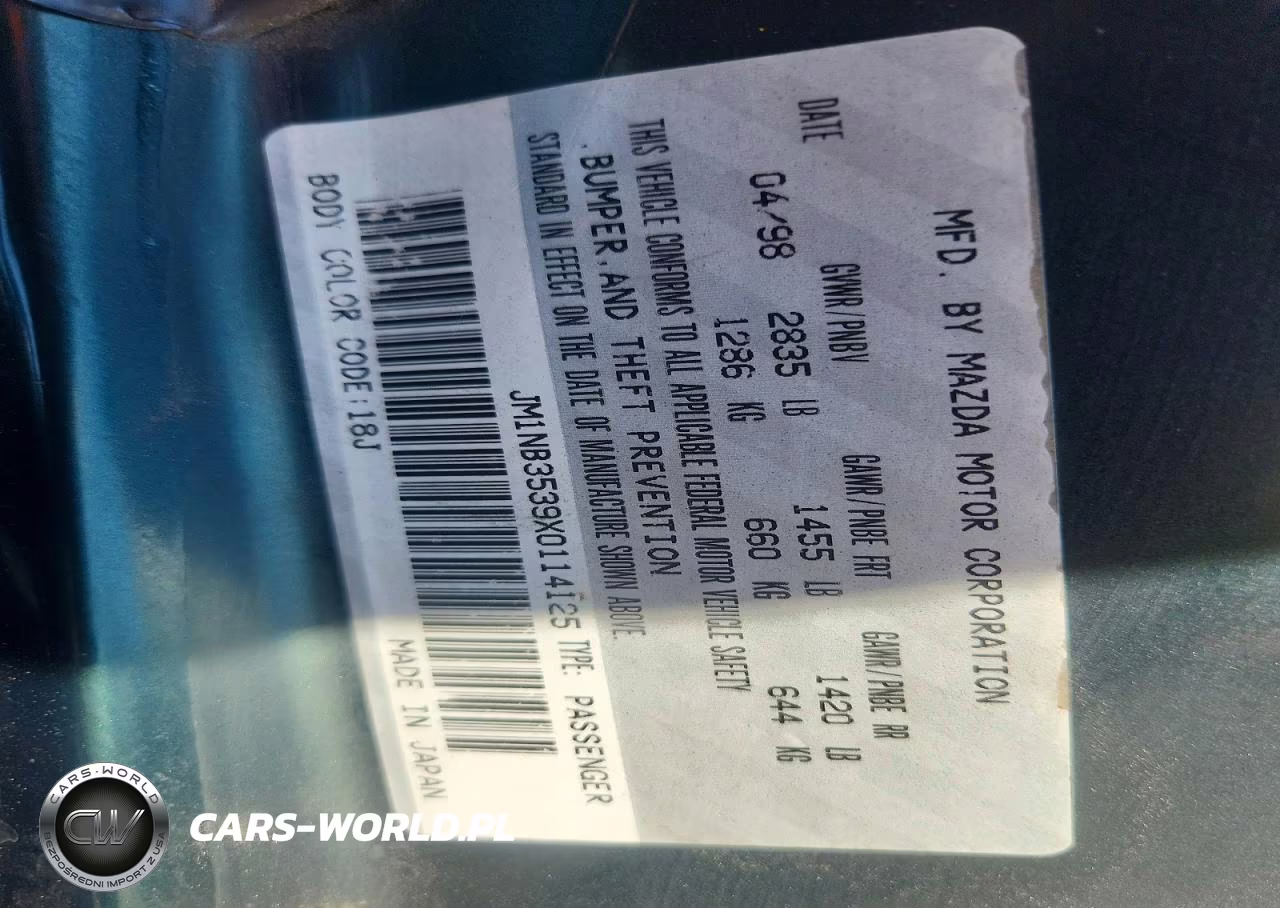 1999 Mazda Mx-5 Miata VIN:JM1NB3539X0114125 - 13