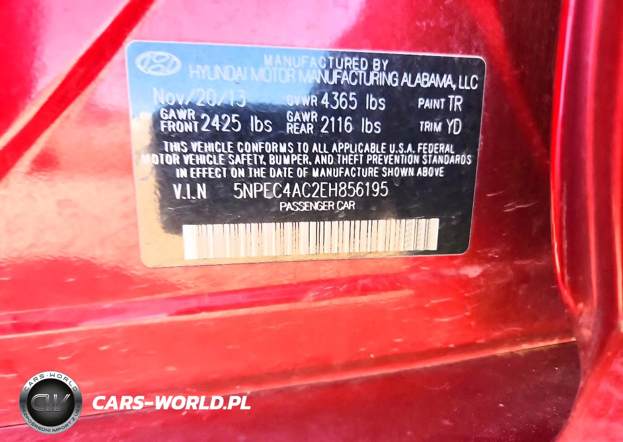 2014 Hyundai Sonata Se VIN:5NPEC4AC2EH856195 - 13