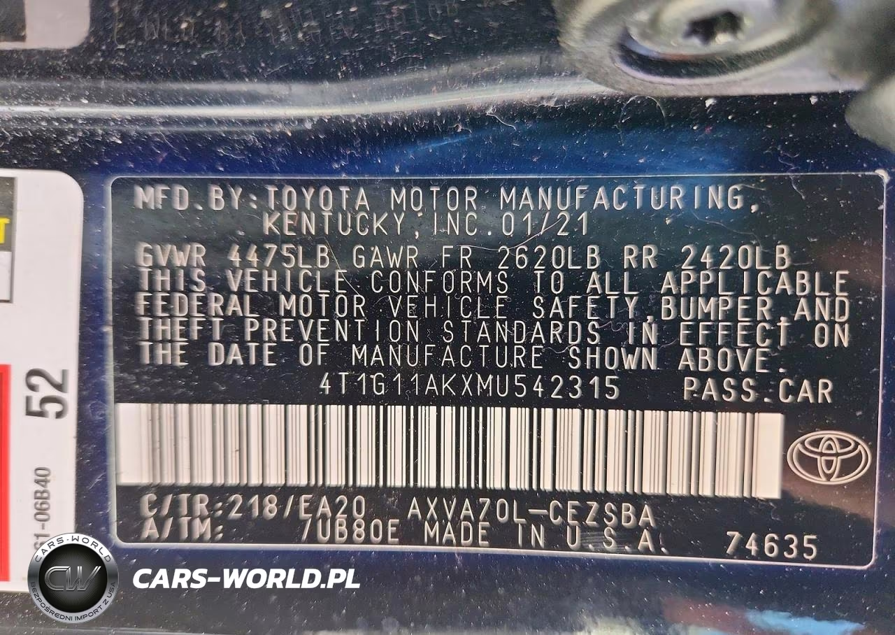 2021 Toyota Camry Se VIN:4T1G11AKXMU542315 - 12