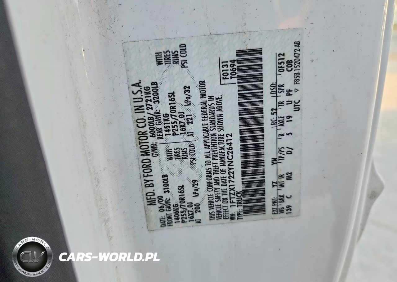 2000 Ford F150 VIN:1FTZX1722YNC26412 - 12