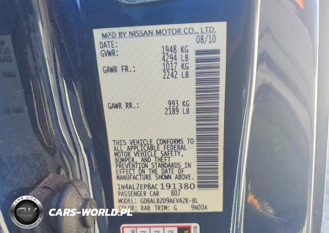 2010 Nissan Altima 2.5 S VIN:1N4AL2EP8AC191380 - 12