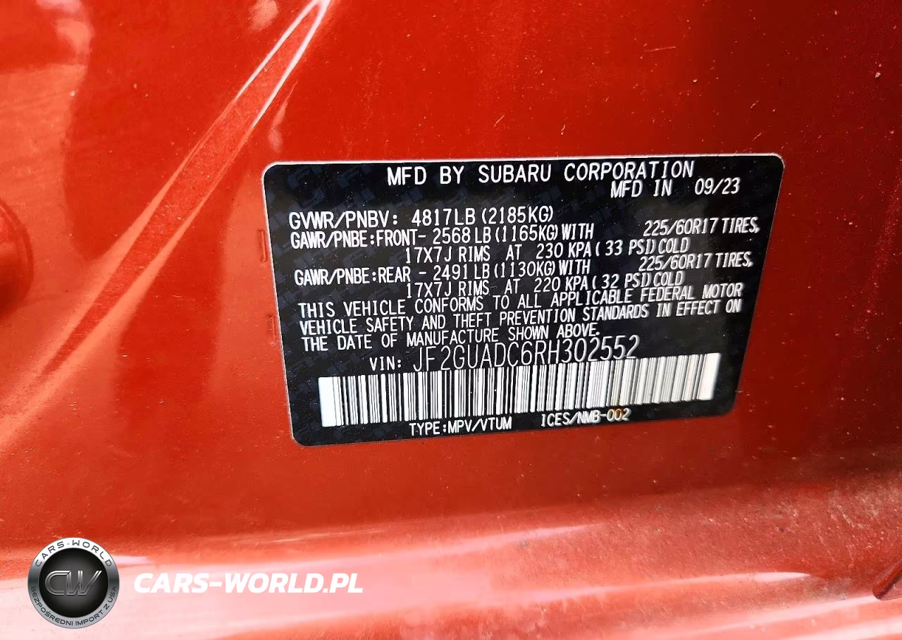 2024 SUBARU CROSSTREK PREMIUM VIN:JF2GUADC6RH302552 - 14