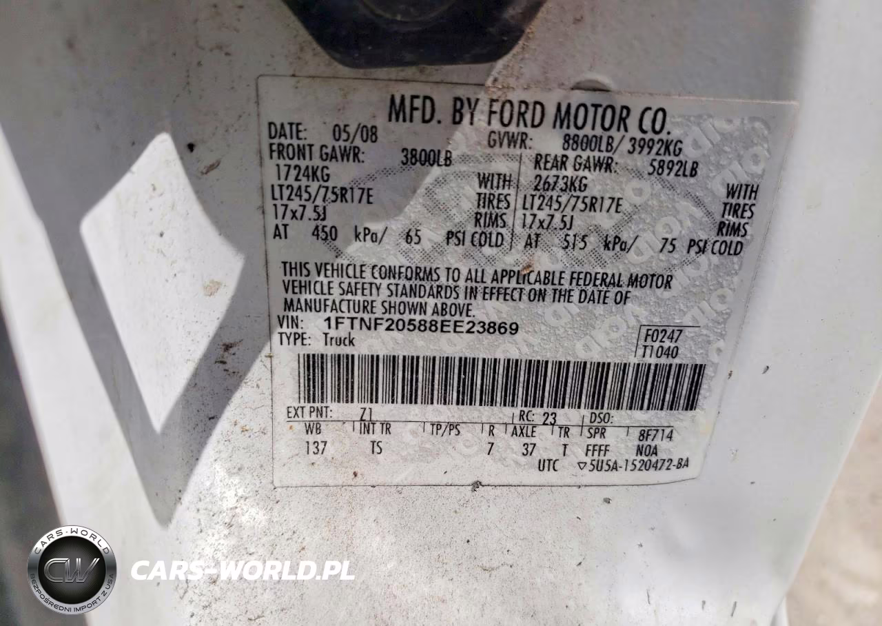 2008 Ford F250 Super Duty VIN:1FTNF20588EE23869 - 12
