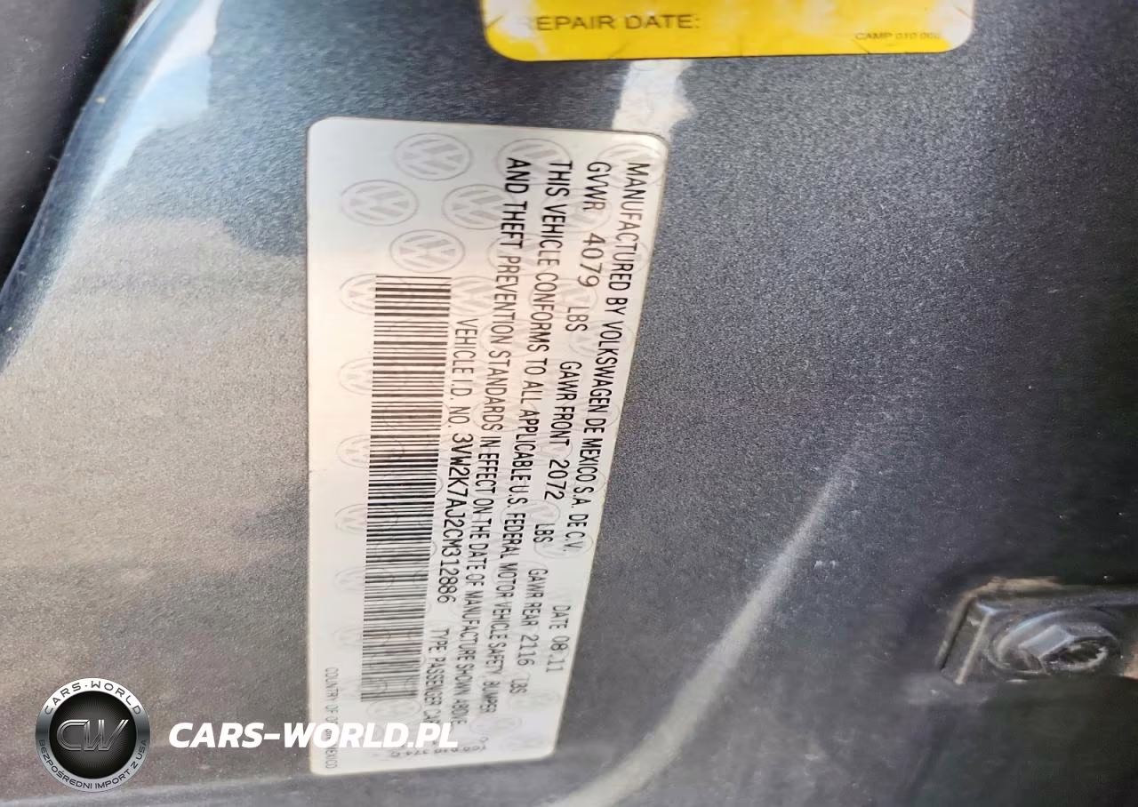 2012 Volkswagen Jetta Base VIN:3VW2K7AJ2CM312886 - 12