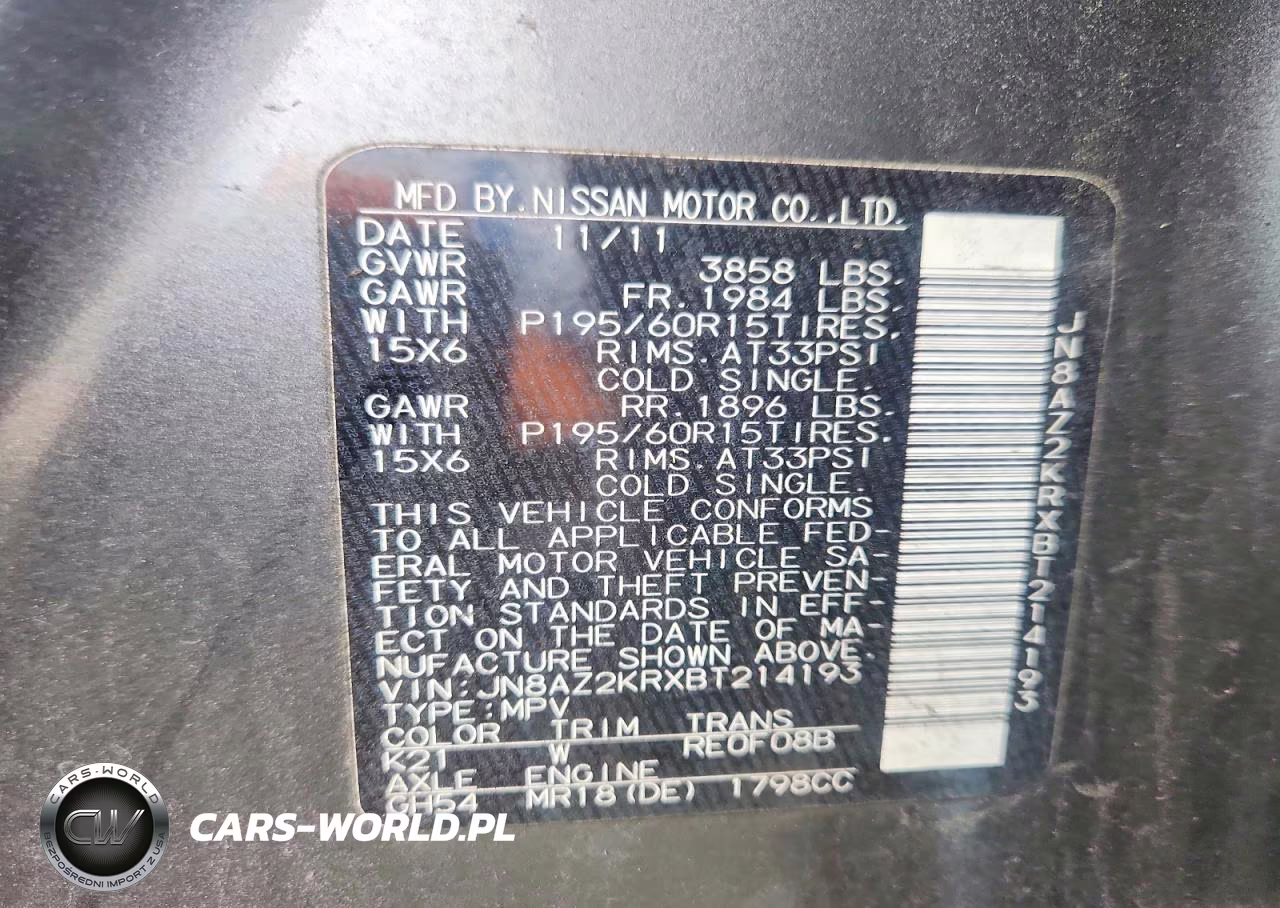 2011 Nissan Cube 1.8 VIN:JN8AZ2KRXBT214193 - 14