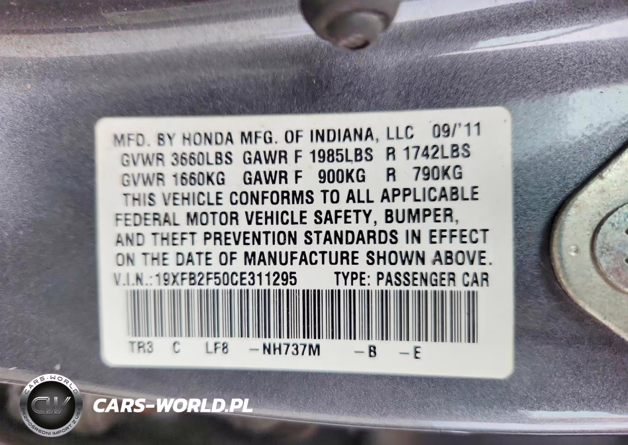 2012 Honda Civic Lx VIN:19XFB2F50CE311295 - 12