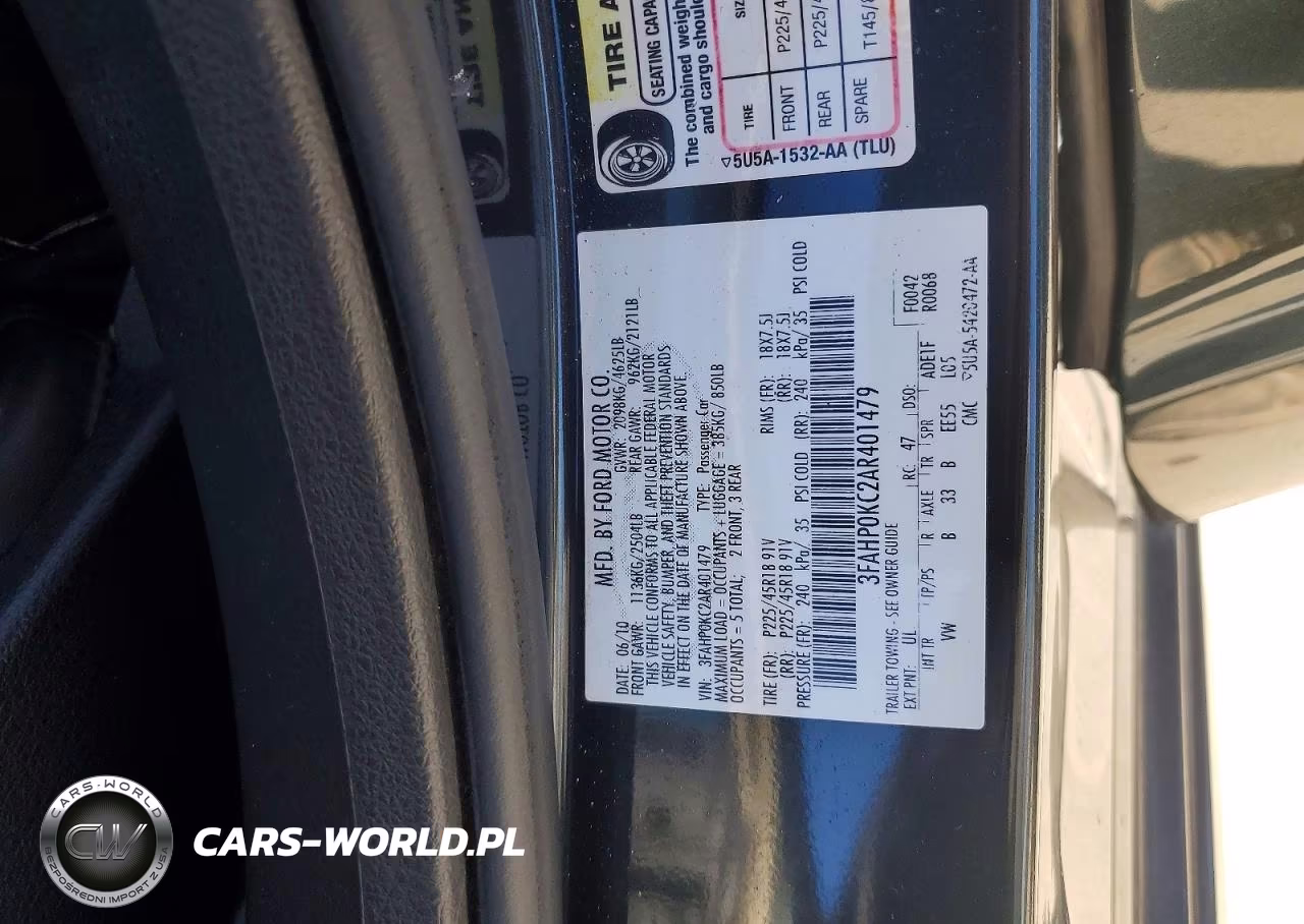 2010 Ford Fusion Sport VIN:3FAHP0KC2AR401479 - 12