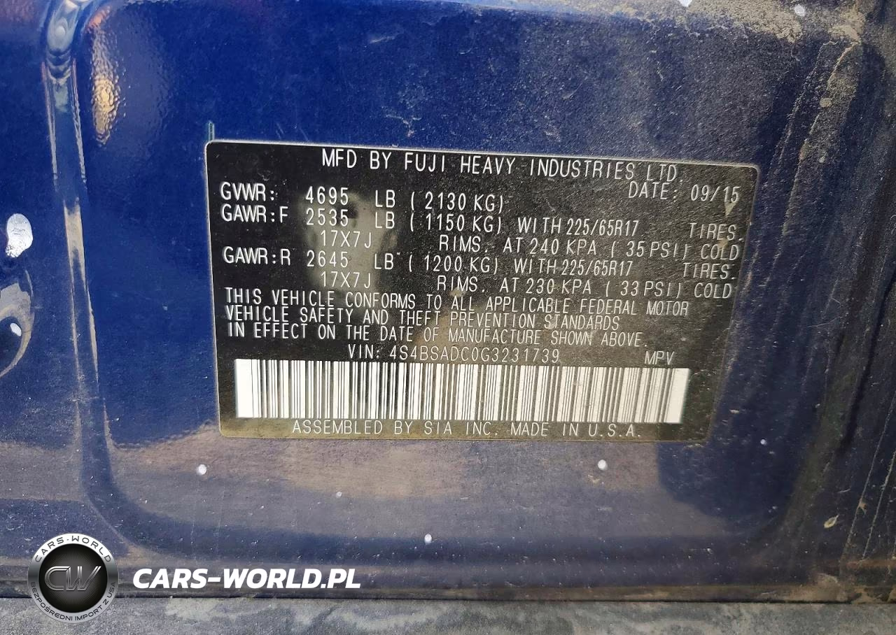2016 Subaru Outback 2.5I Premium VIN:4S4BSADC0G3231739 - 13