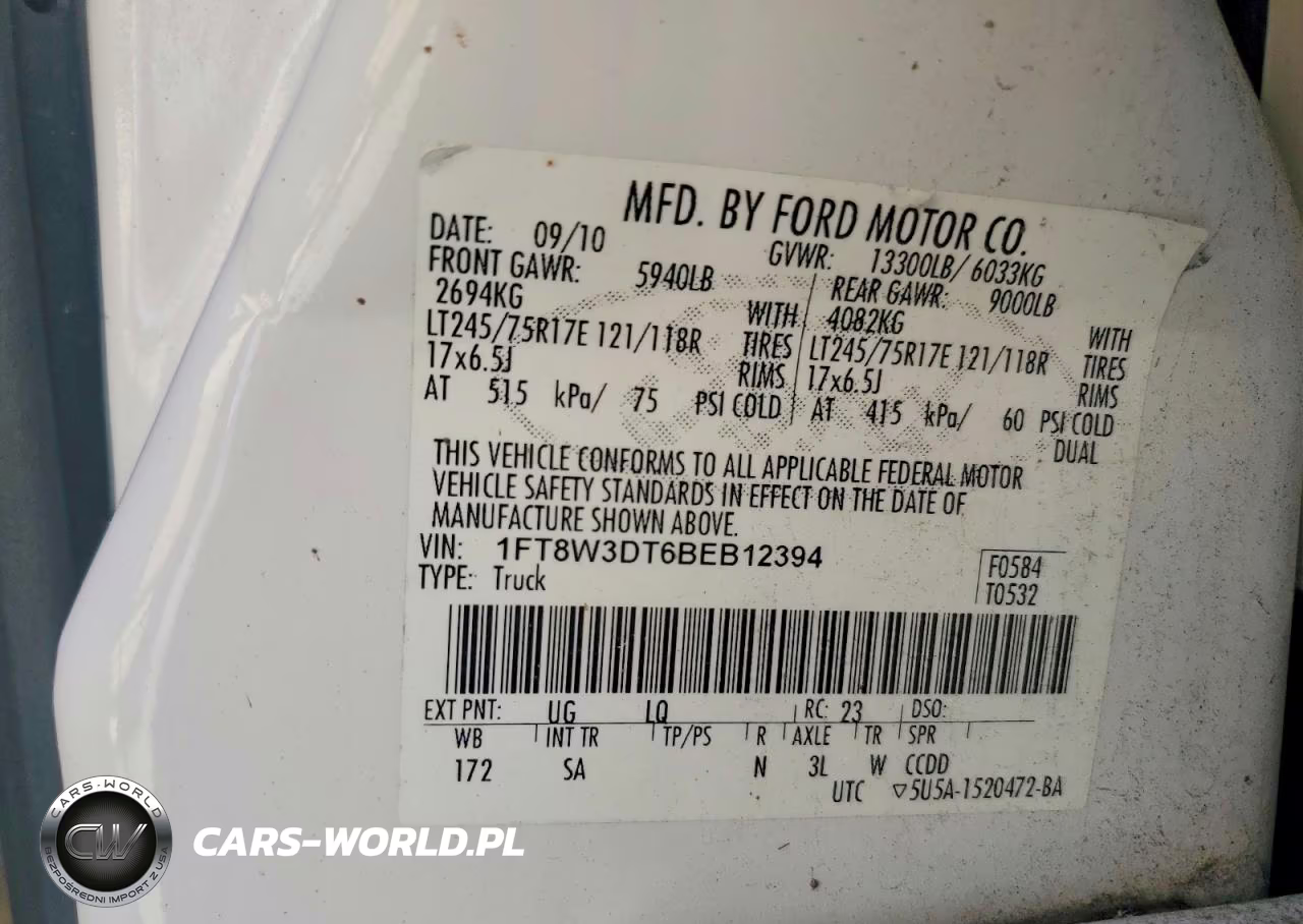 2011 Ford F350 Super Duty VIN:1FT8W3DT6BEB12394 - 12