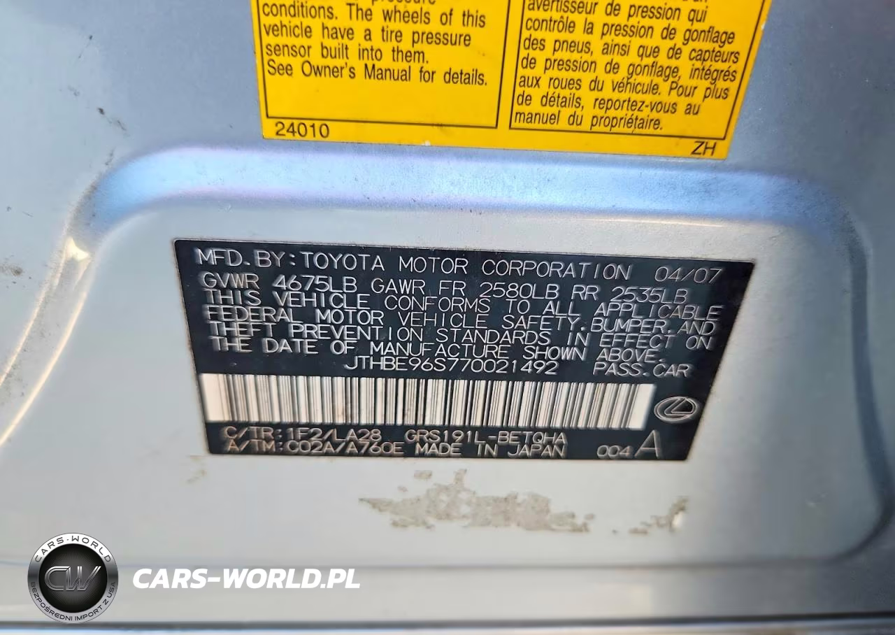 2007 Lexus Gs 350 VIN:JTHBE96S770021492 - 12