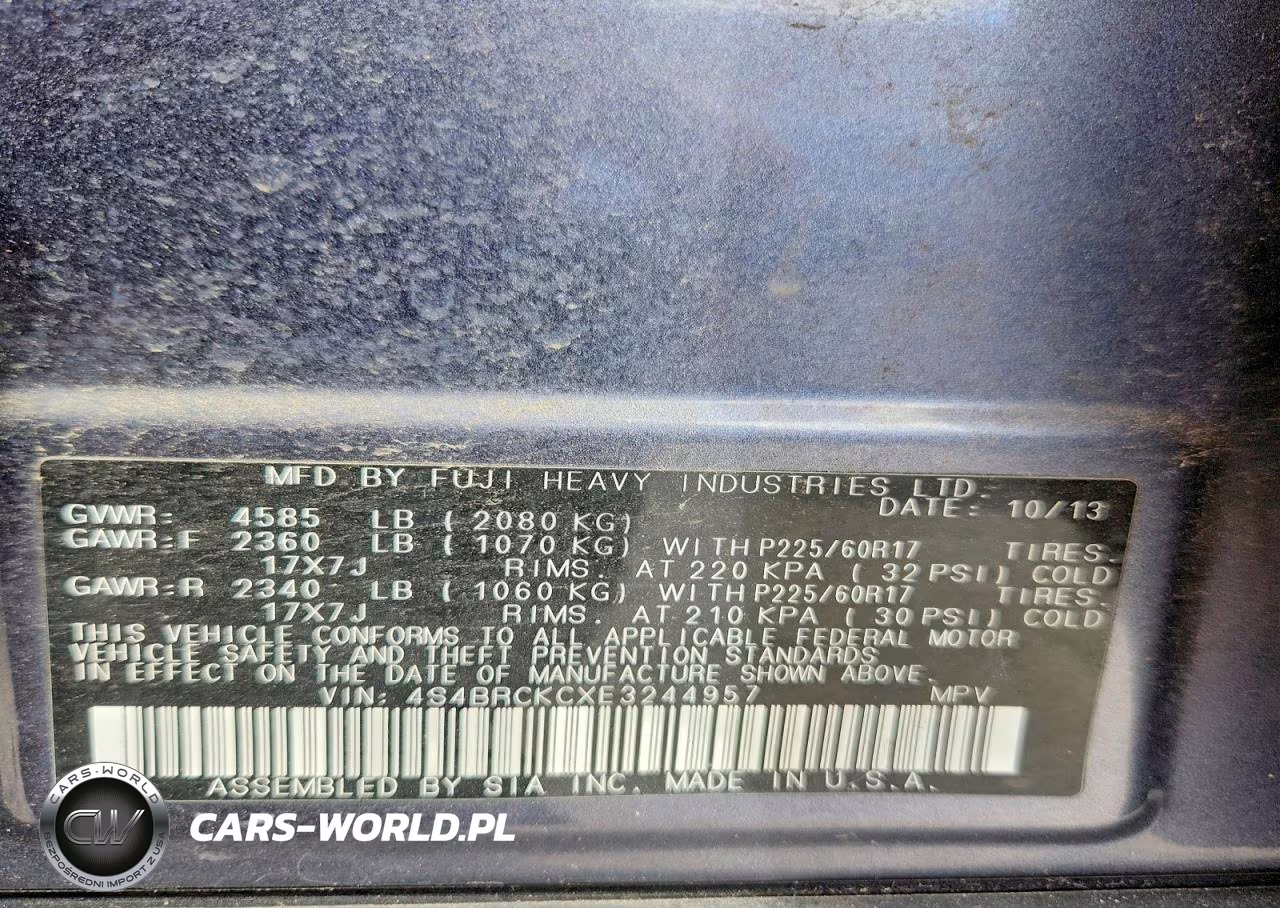 2014 Subaru Outback 2.5I Limited VIN:4S4BRCKCXE3244957 - 13