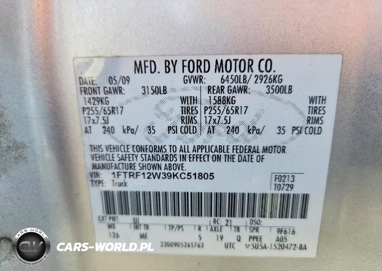 2009 Ford F150 VIN:1FTRF12W39KC51805 - 12