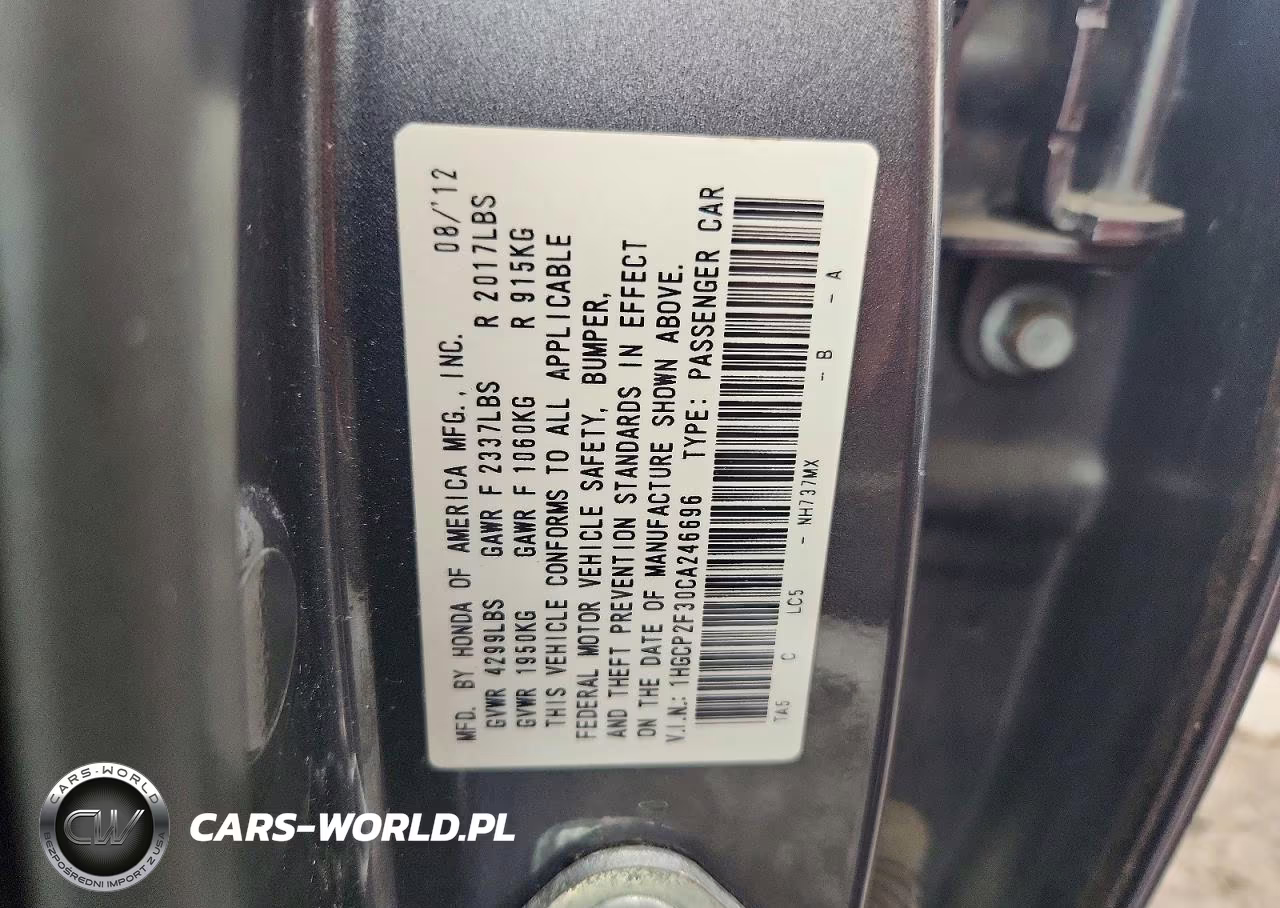 2012 Honda Accord Lx VIN:1HGCP2F30CA246696 - 12