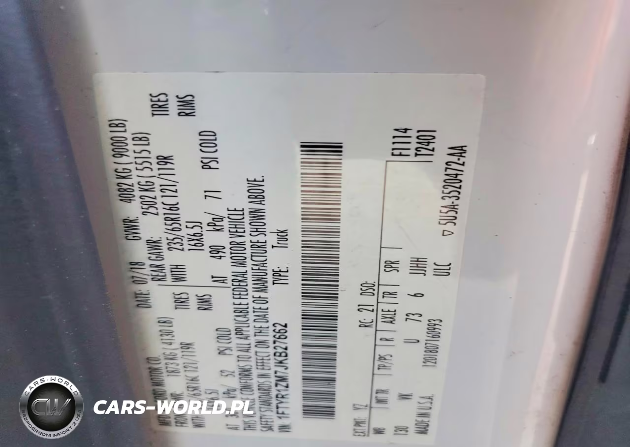 2018 Ford Transit T-250 VIN:1FTYR1ZM7JKB27662 - 13