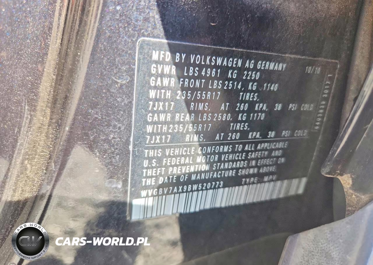 2011 Volkswagen Tiguan S VIN:WVGBV7AX9BW520773 - 13
