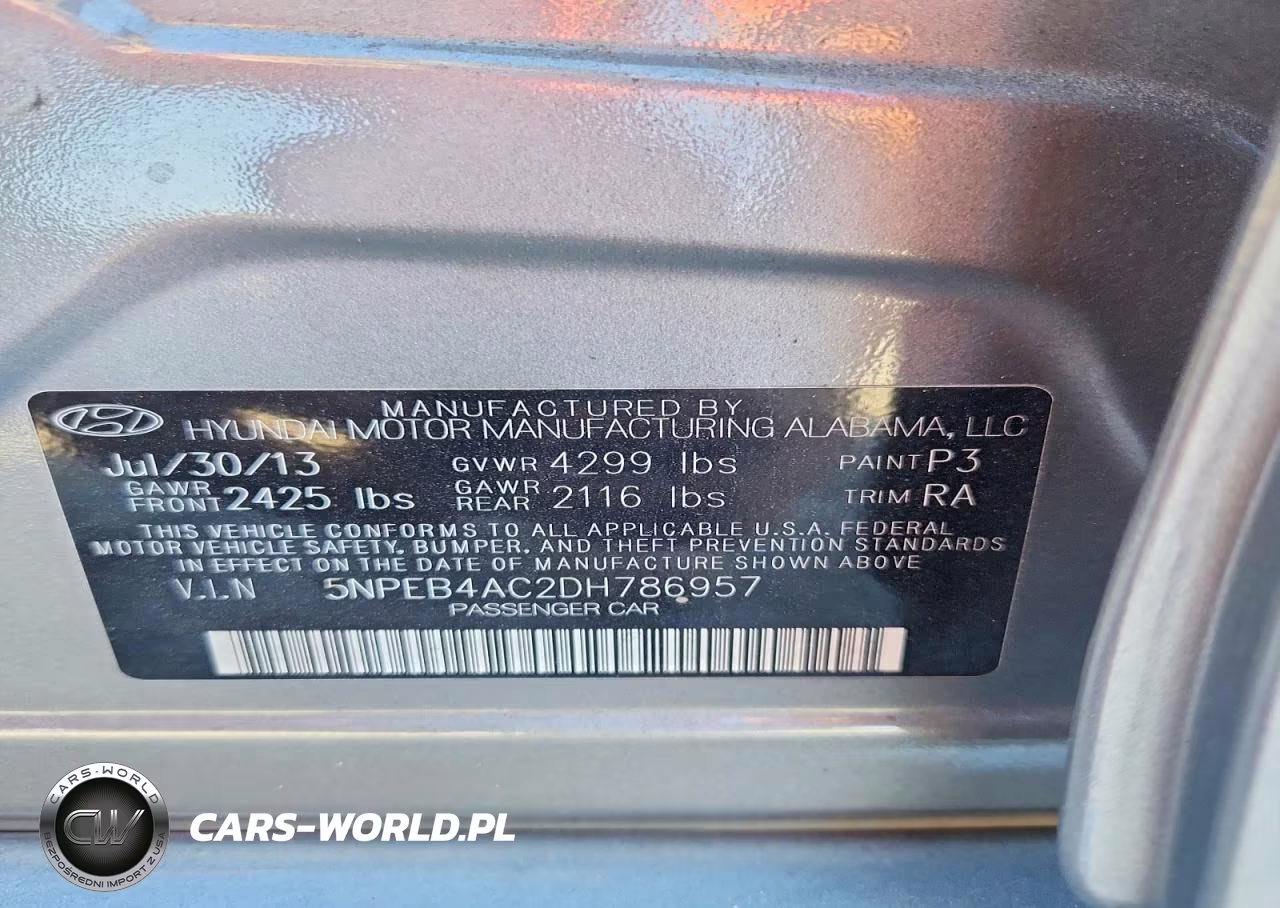 2013 Hyundai Sonata Gls VIN:5NPEB4AC2DH786957 - 12
