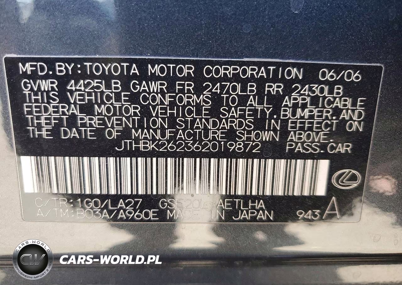 2006 Lexus Is 250 VIN:JTHBK262362019872 - 12