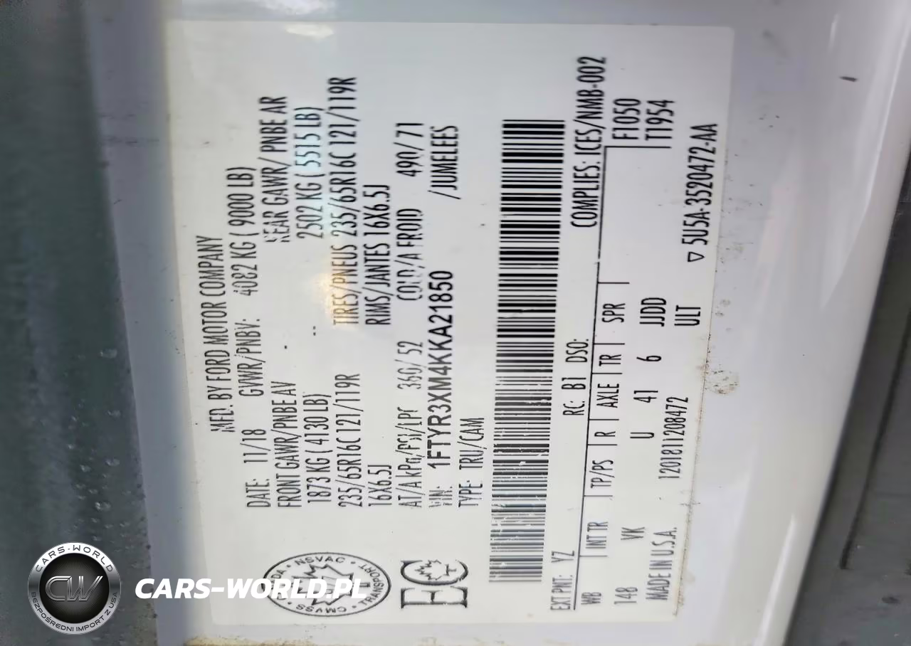 2019 Ford Transit T-250 VIN:1FTYR3XM4KKA21850 - 14