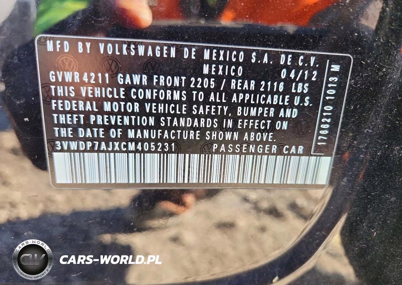 2012 Volkswagen Jetta Se VIN:3VWDP7AJXCM405231 - 12
