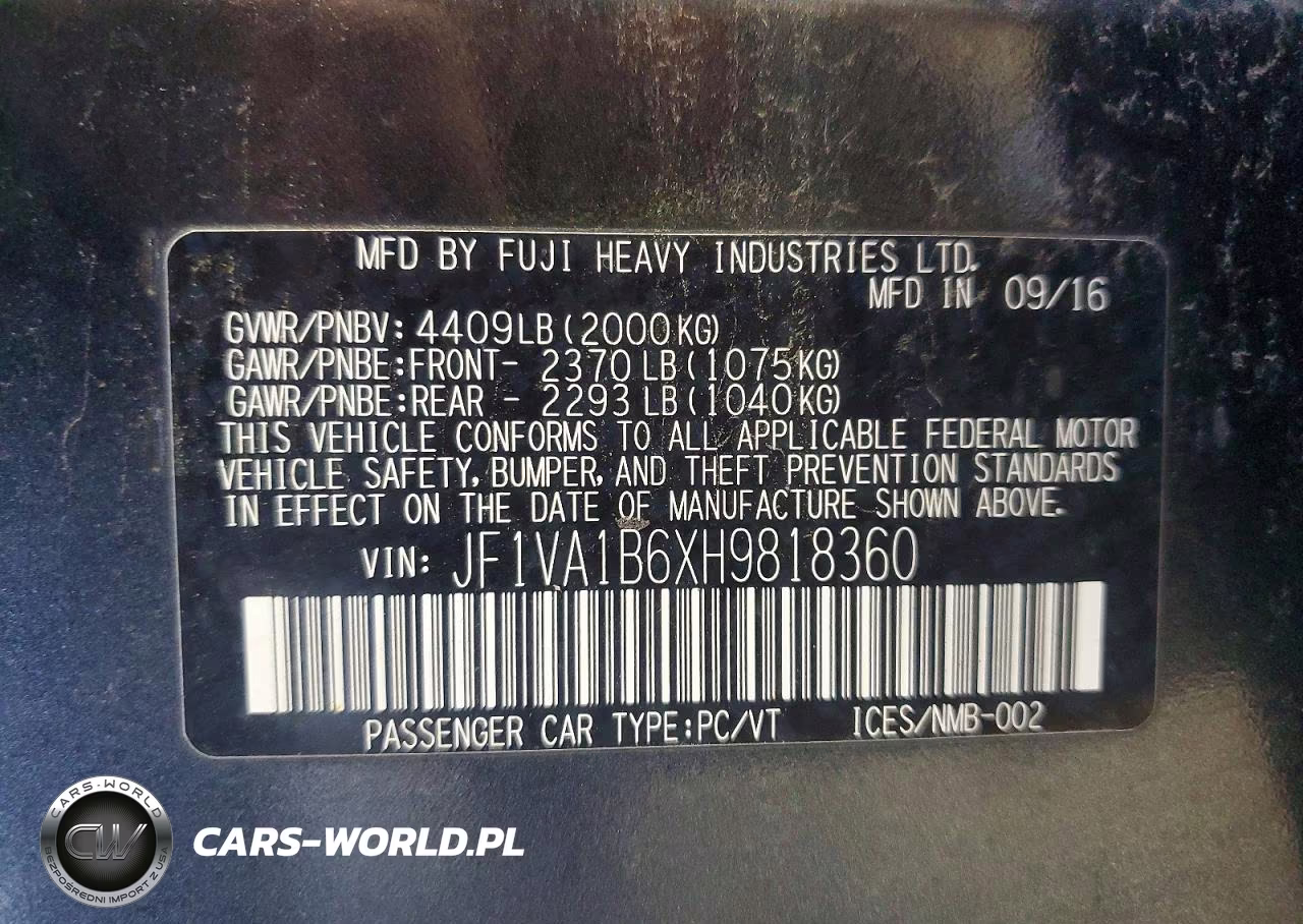 2017 Subaru Wrx VIN:JF1VA1B6XH9818360 - 12