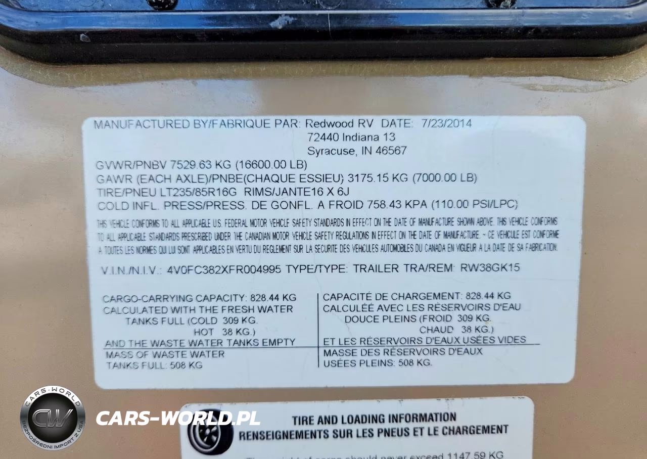 2015 Redwood Rw38Gk15 Camper VIN:4V0FC382XFR004995 - 8