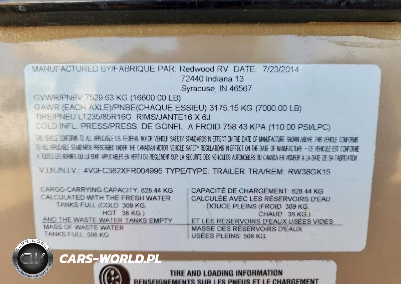 2015 Redwood Rw38Gk15 Camper VIN:4V0FC382XFR004995 - 9